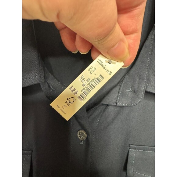 Madewell Large Utility Tie Waist Maxi Button Front Shirt Dress Navy Blue NWT - Picture 10 of 15